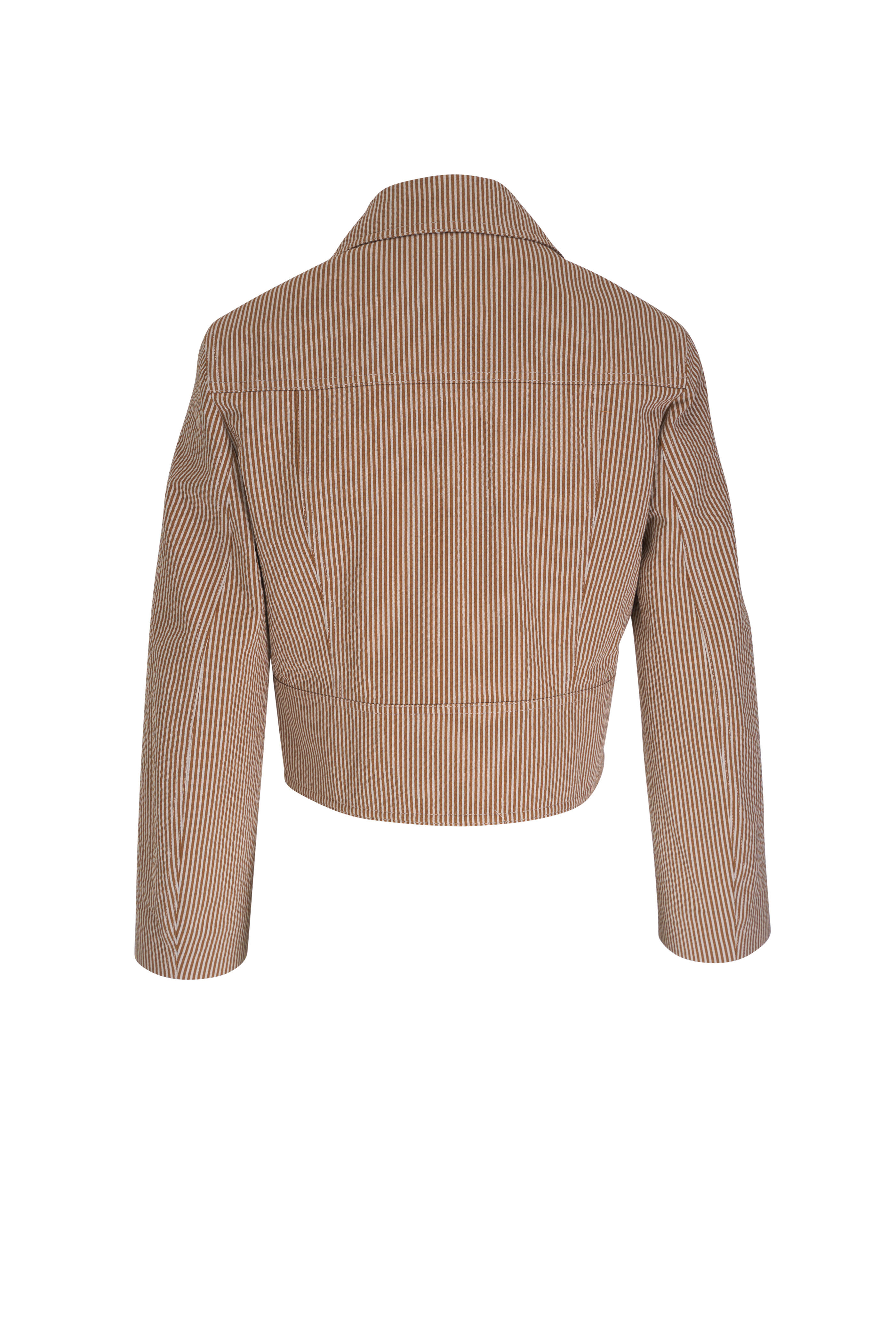 Akris Punto - Toffee Seersucker Stripe Cropped Moto Jacket