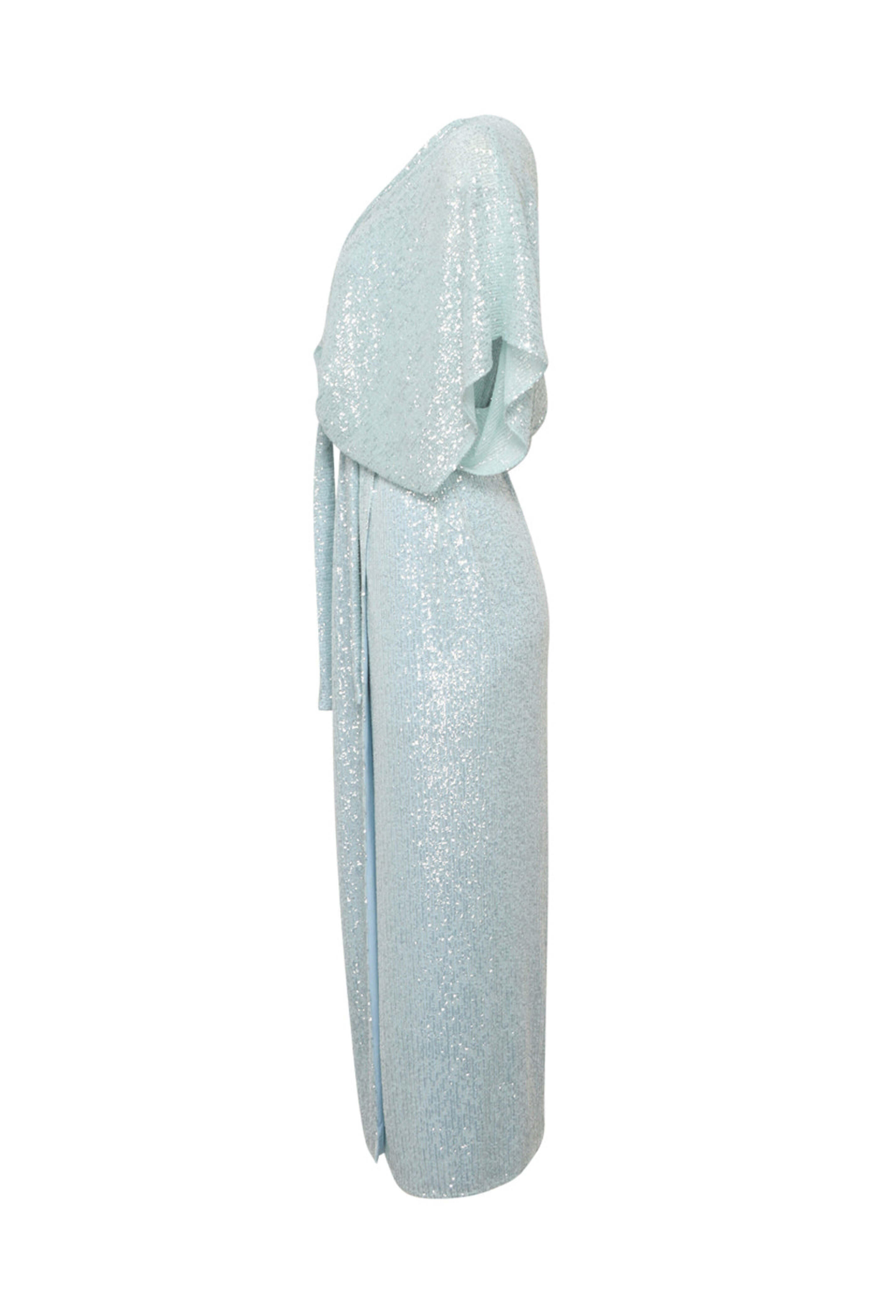 Kiton - Water Green Sequin Belted Maxi Dress