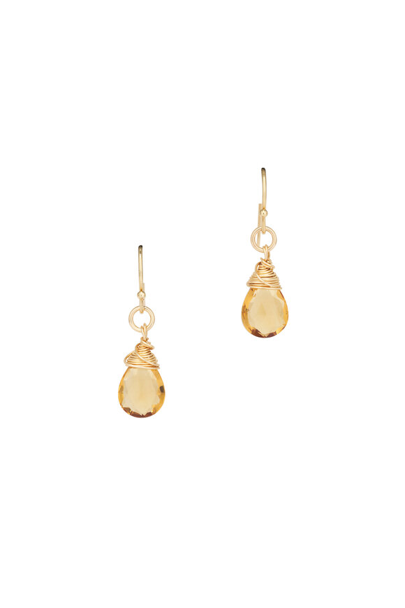 Cristina V. Small Citrine Briolette Wire Wrapped Earrings