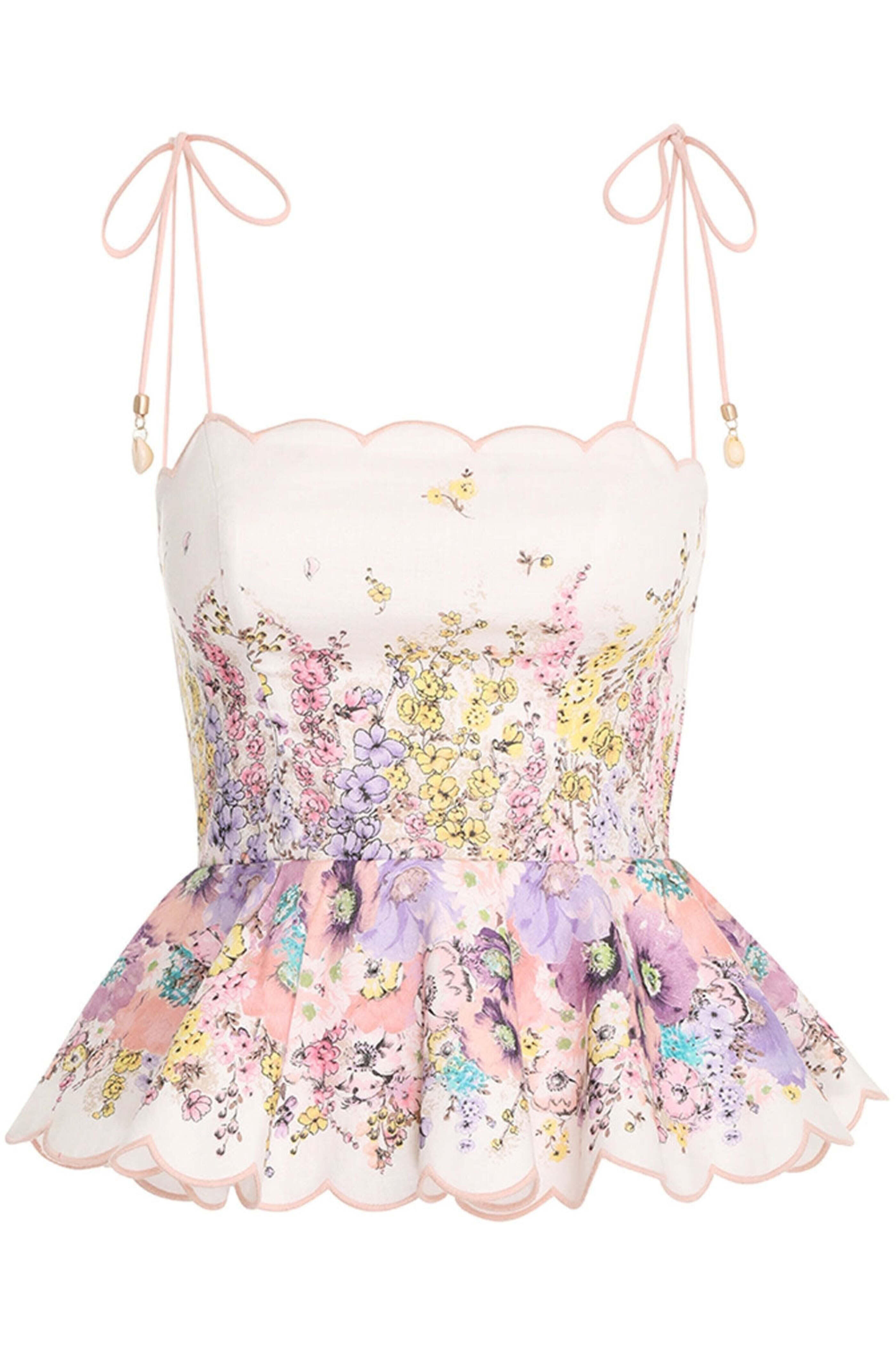 Zimmermann - Peach Gradient Floral Scallop Top | Mitchell Stores