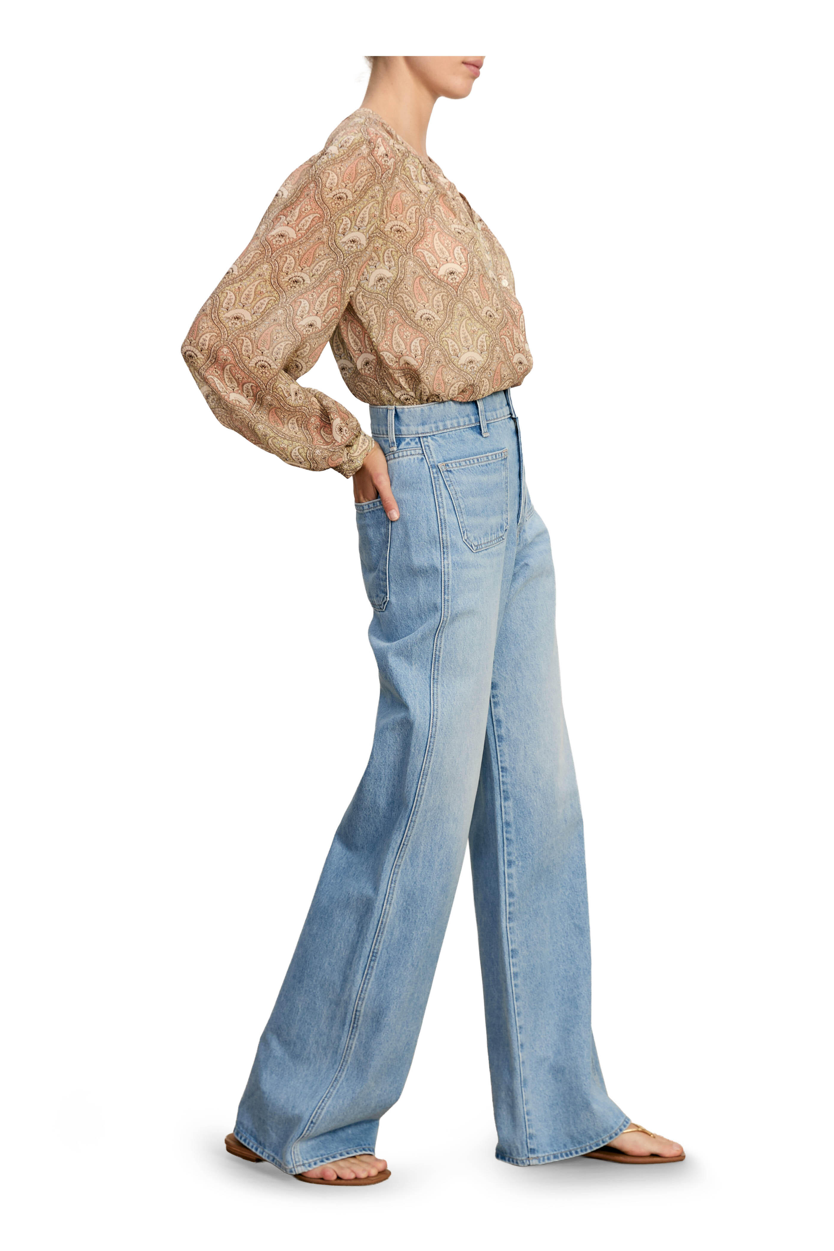 Veronica Beard - Ashlynn Stone Khaki Multi Paisley Silk Blouse - view 4
