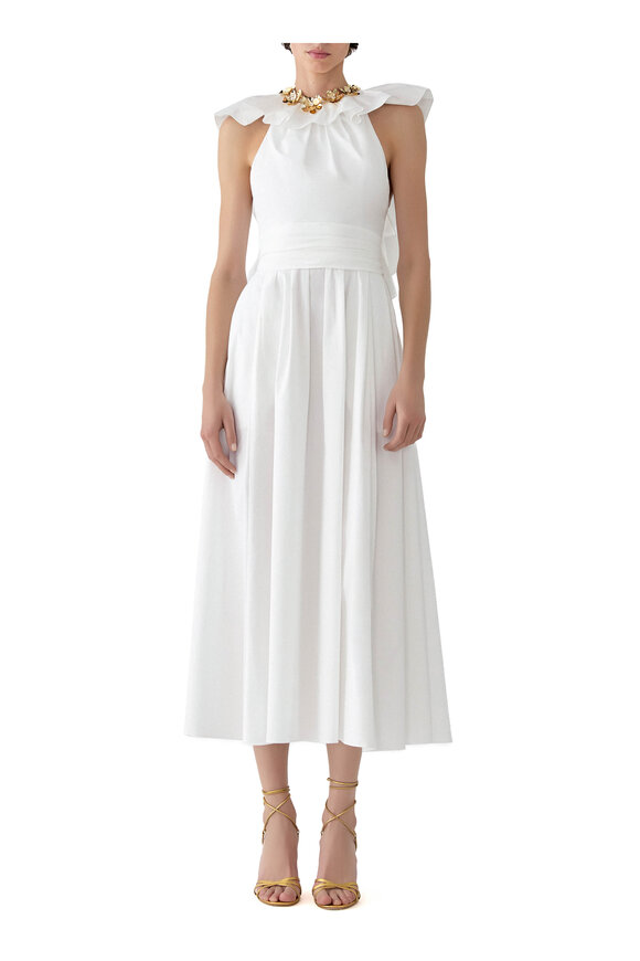 Carolina Herrera White Ruffled Neckline Midi Dress - view 2
