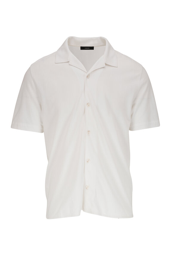 Vince - Cabana Optic White Cotton Piqué Short-Sleeve Shirt