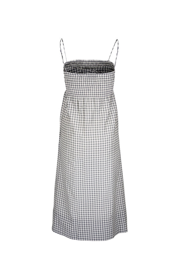 Vince Off White & Gray Gingham Tie Smocked Dress - view 6