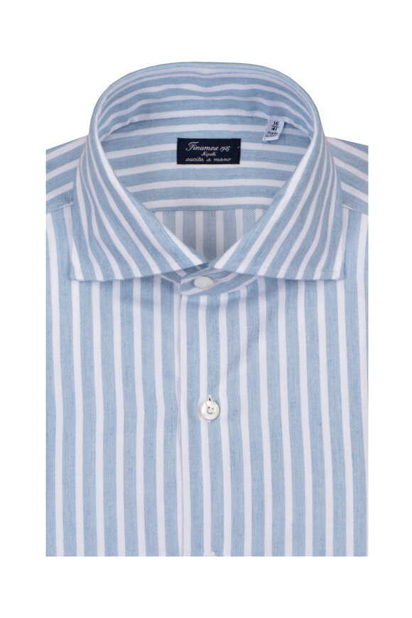 Finamore Napoli Light Blue Wide Stripe Sport Shirt - view 1