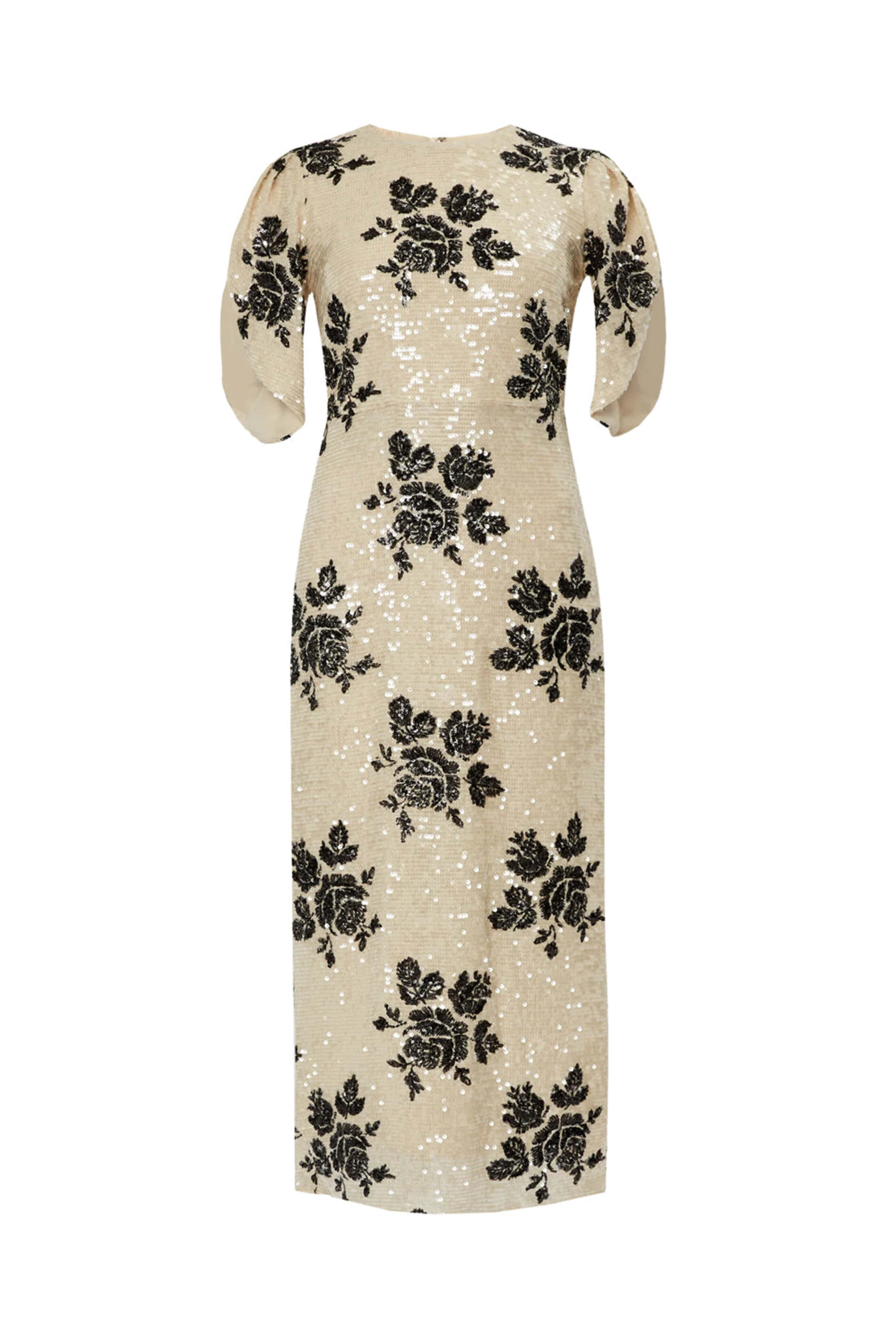 Erdem - White and Black Short Sequin Sleeve Cocktail Dress