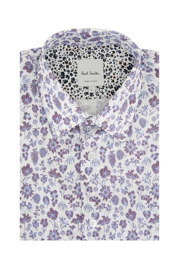 Paul Smith Navy & White Floral Cotton Sport Shirt