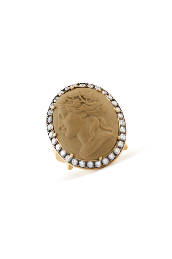 Sylva & Cie Diamond & Carved Lava Cameo Ring - view 1