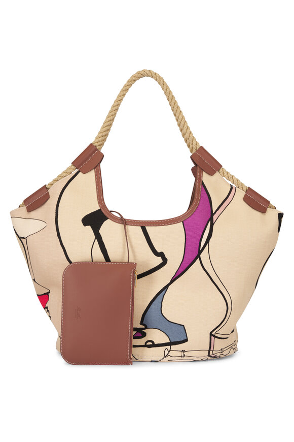 Loro Piana Gioia Rope & Leather Abstract Print Shopper Tote - view 4