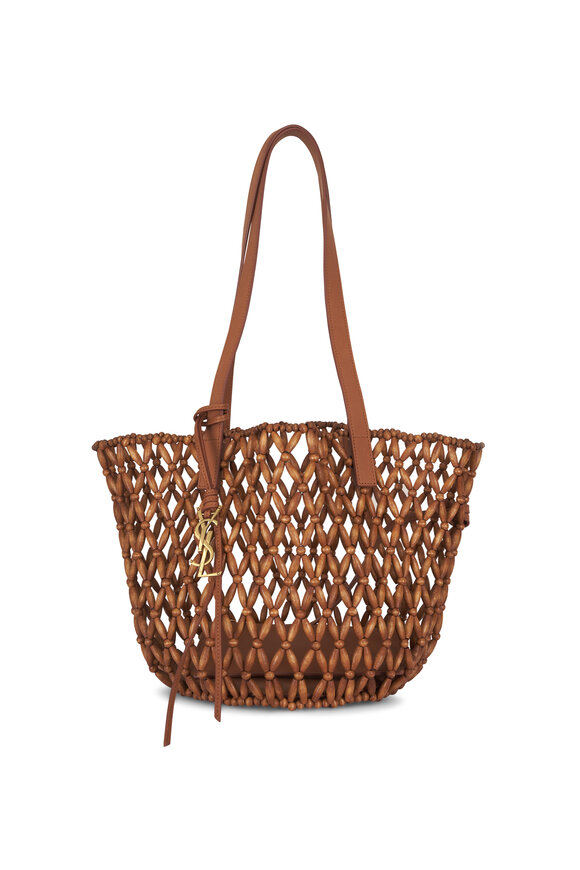 Saint Laurent Small Panier Woven Wood Bead Tote - view 1