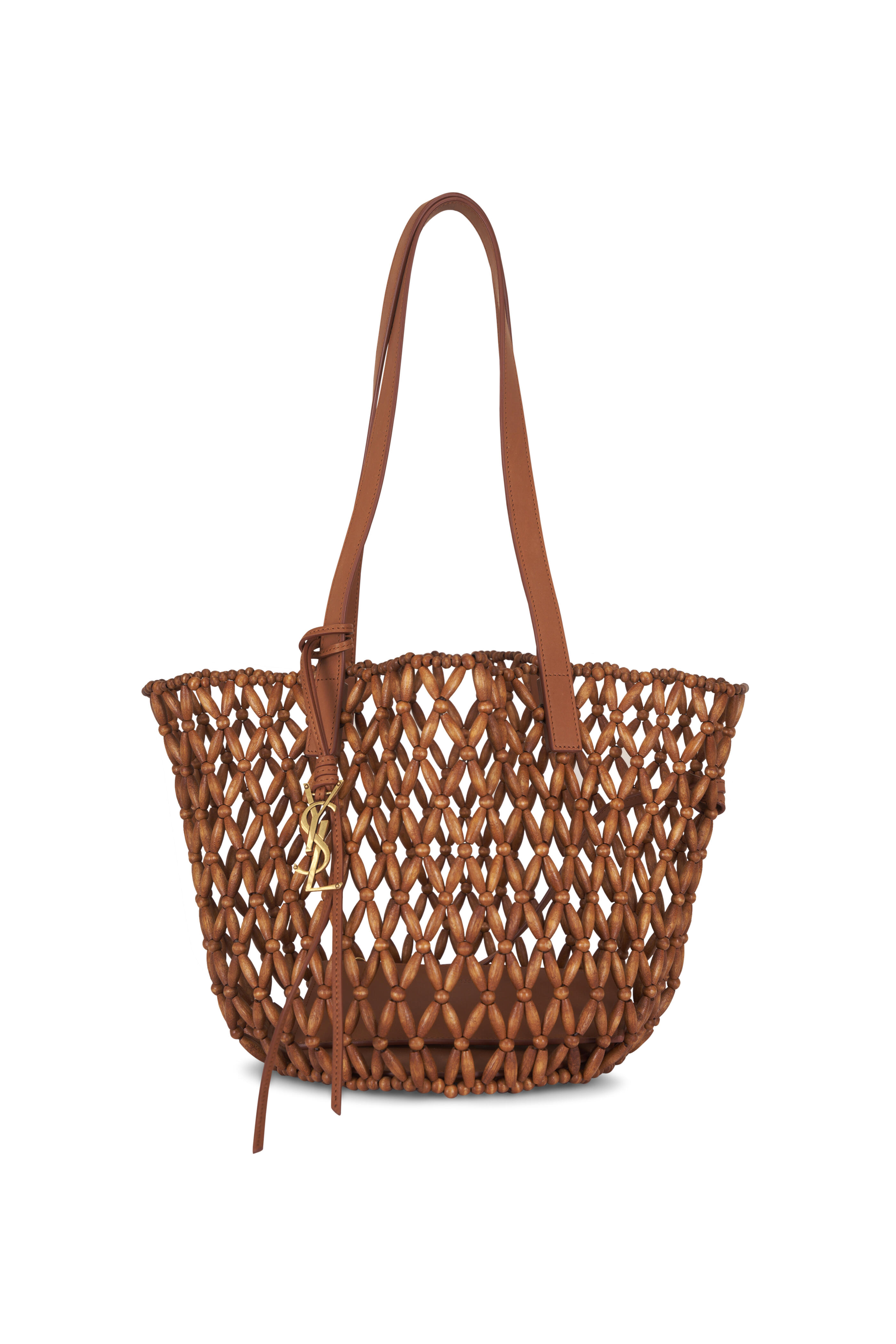 Saint Laurent - Small Panier Woven Wood Bead Tote - view 1
