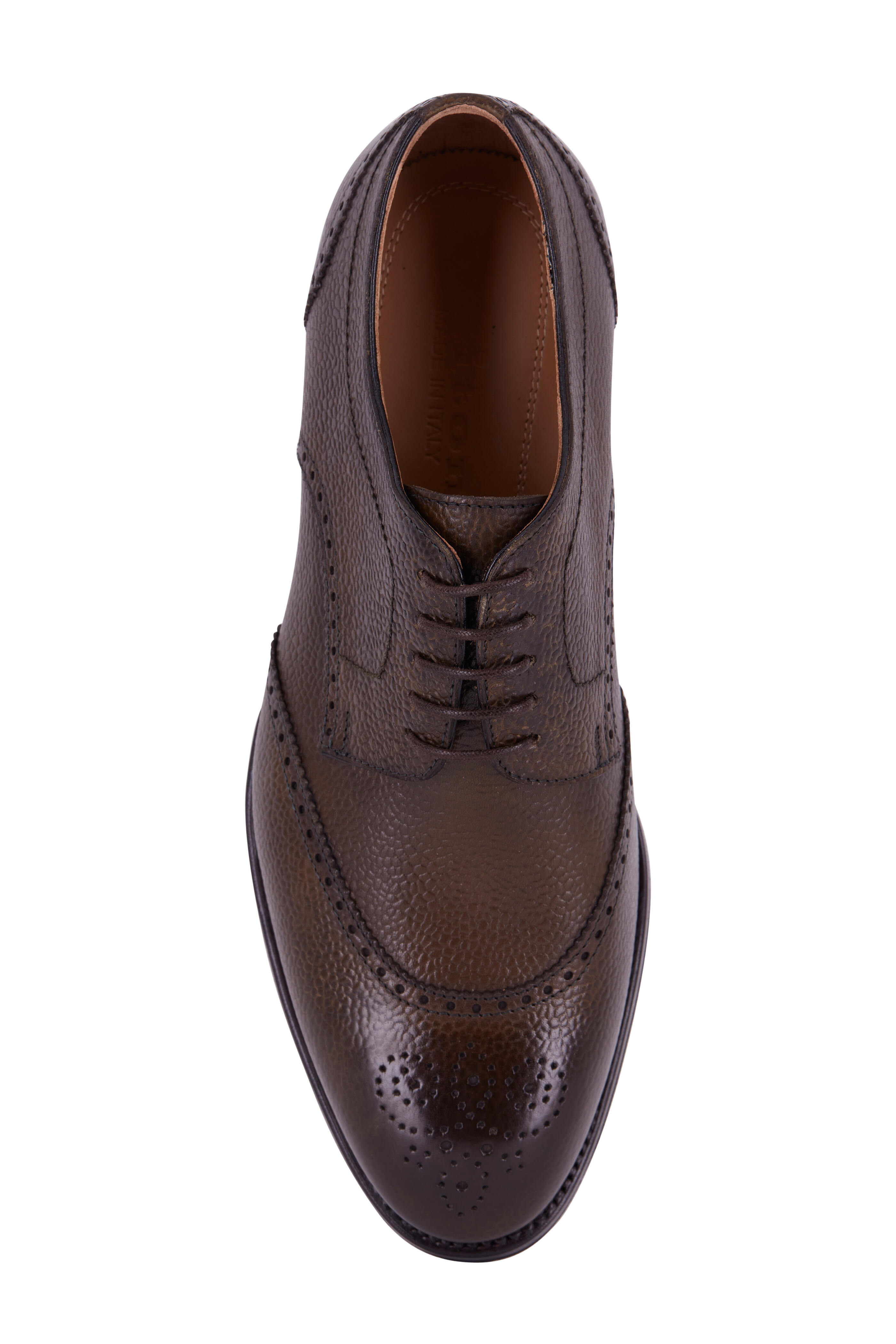 Kiton - Anticato Olive Green Leather Wingtip Dress Shoe