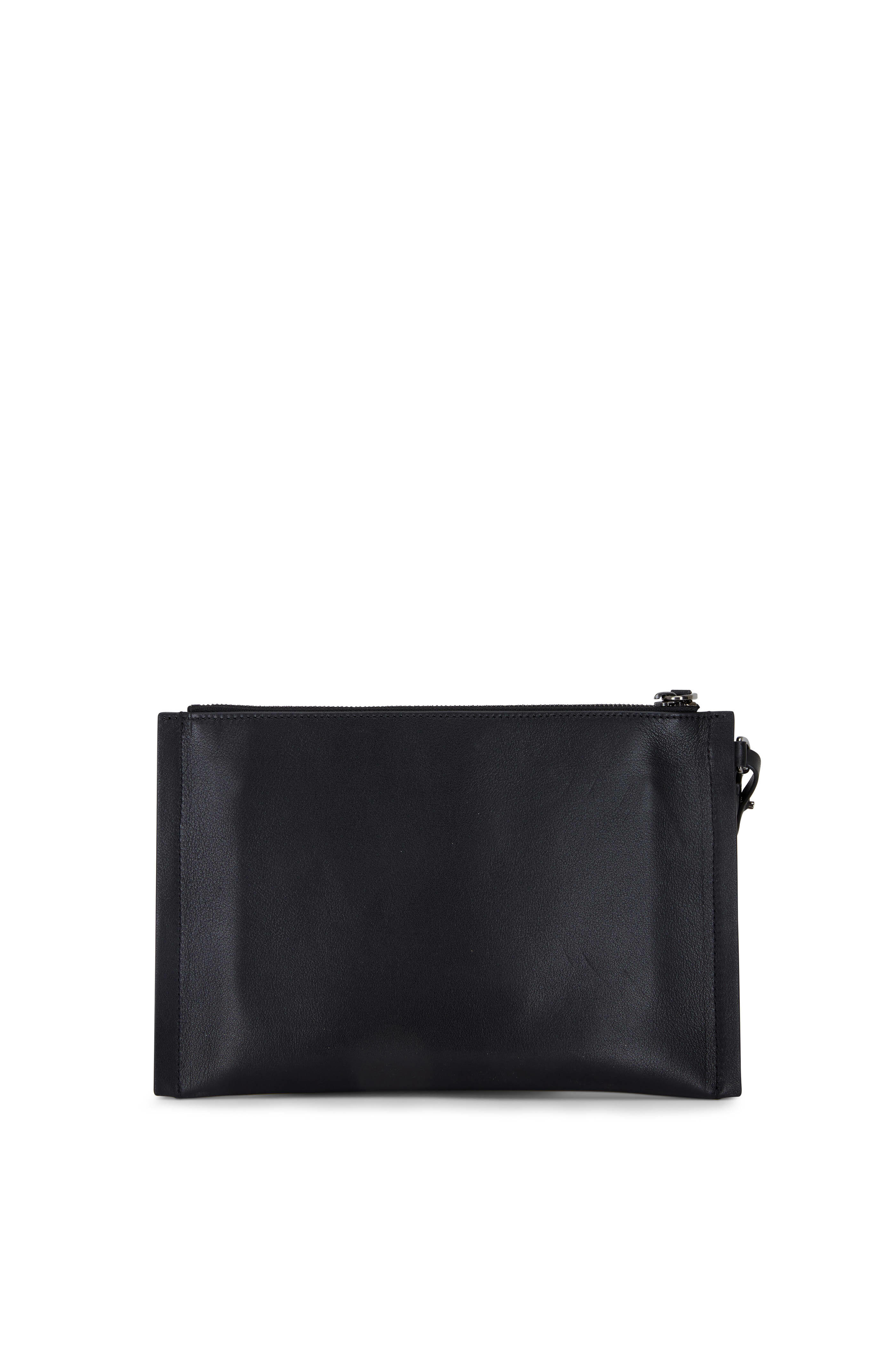 Brunello Cucinelli - Black Leather Monili Trim Wristlet Clutch