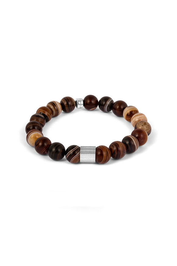 Tateossian Brown Striped Agate Beaded Stretch Bracelet