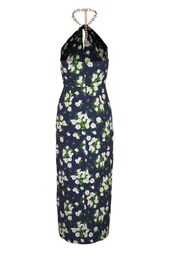 Carolina Herrera Midnight Multi Halter Neck Draped Midi Dress - view 5