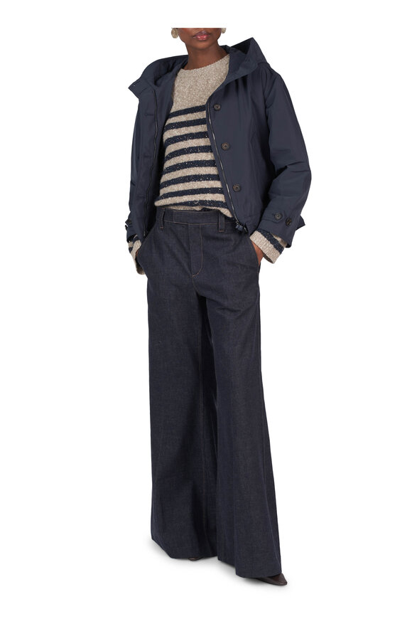 Brunello Cucinelli Brown & Navy Stripe Diamante Crewneck Sweater - view 2