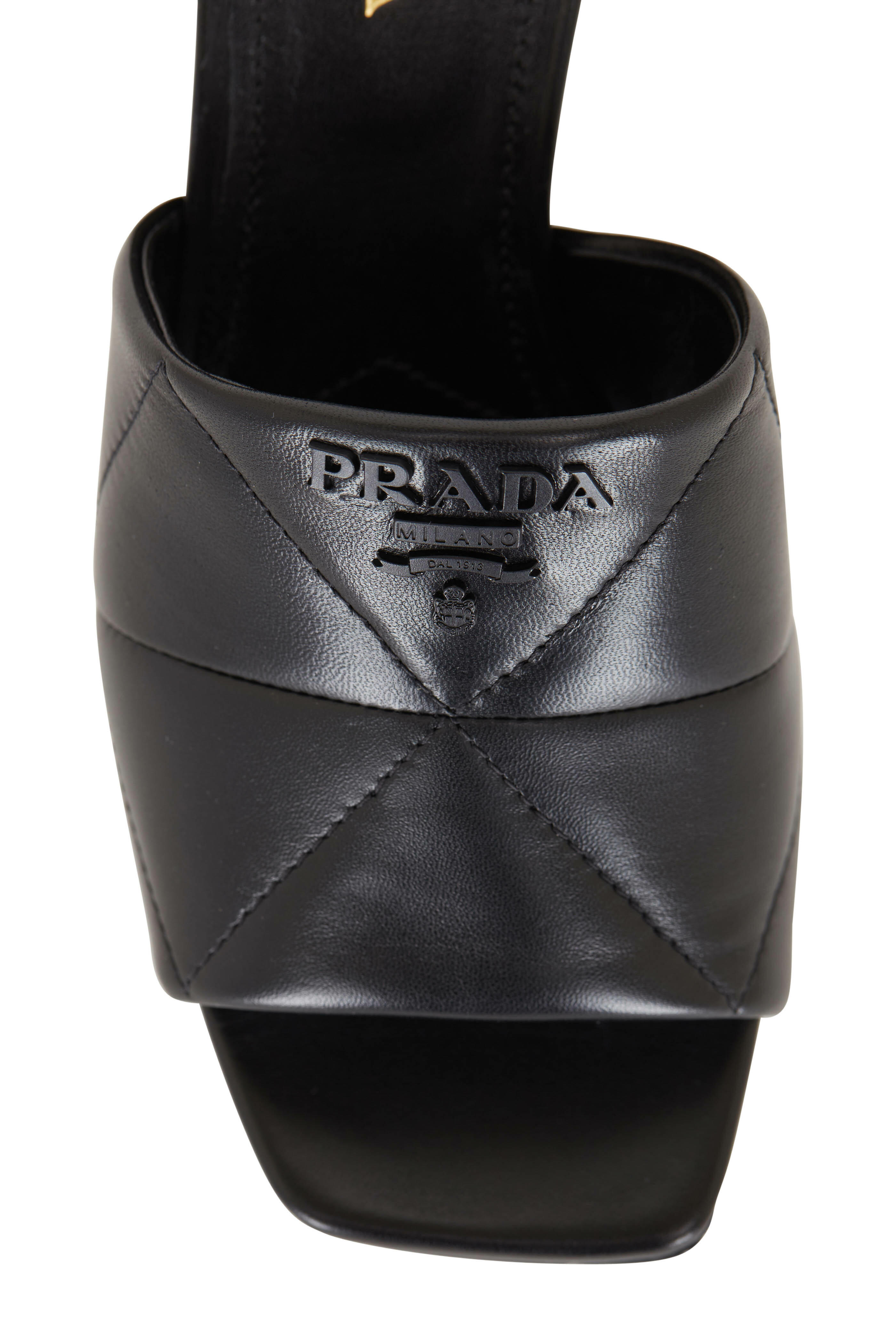 Prada Women's Black Quilted Nappa Leather Slide, 35mm | 9.5 M by Mitchell Stores