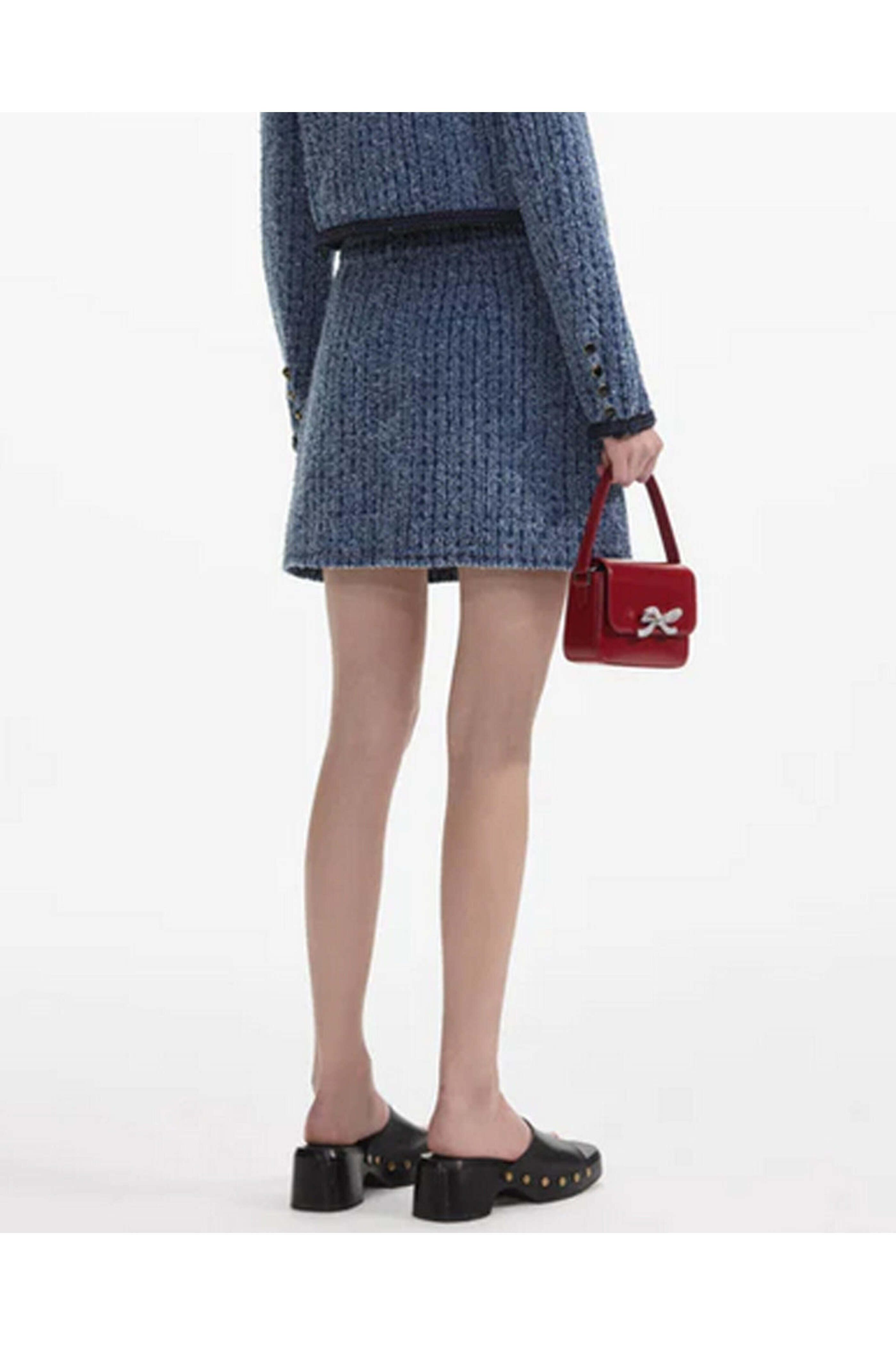 Self - Portrait - Blue Tweed and Denim Mini Skirt