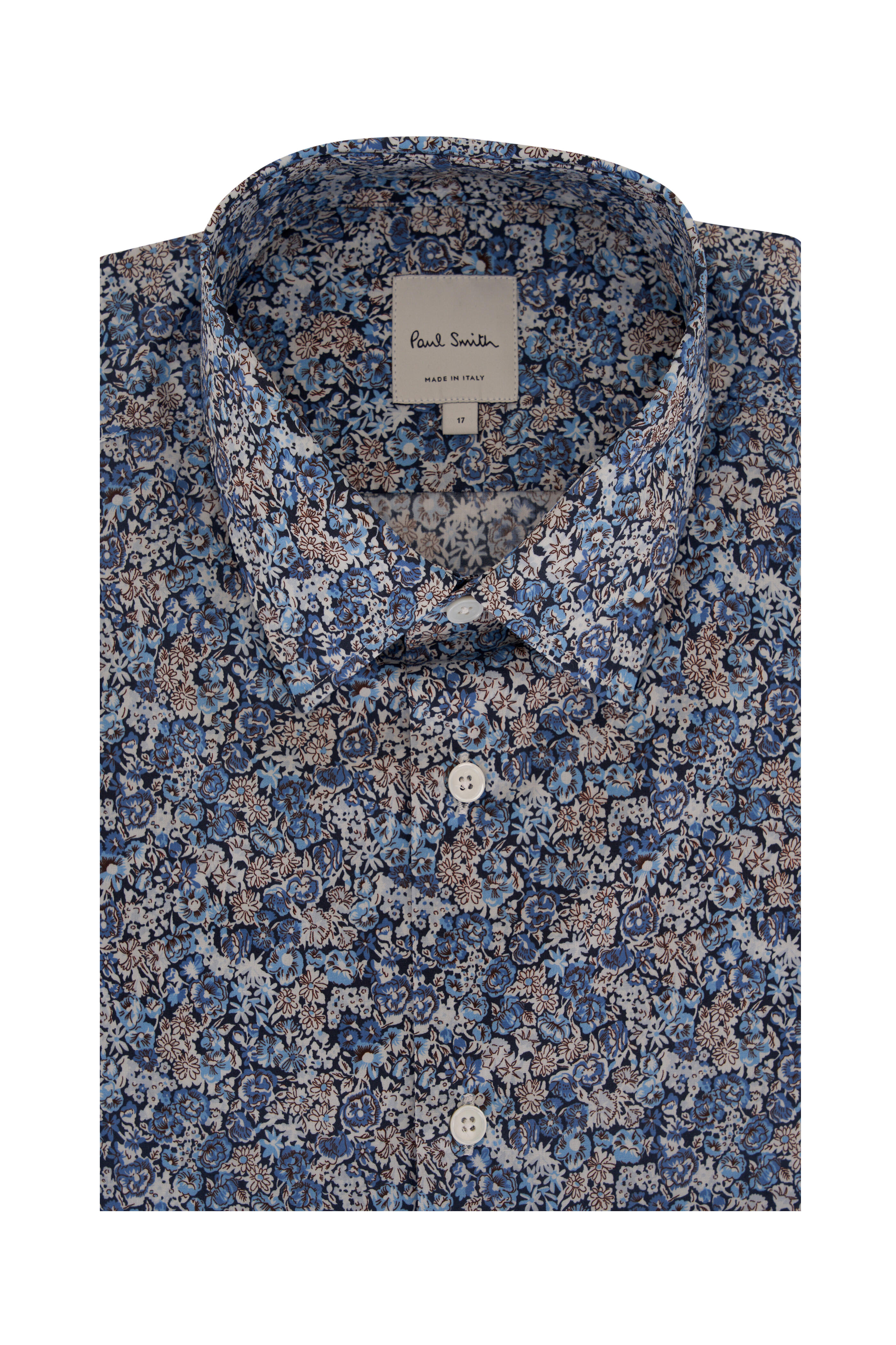 Paul Smith - Blue Floral Print Cotton Dress Shirt