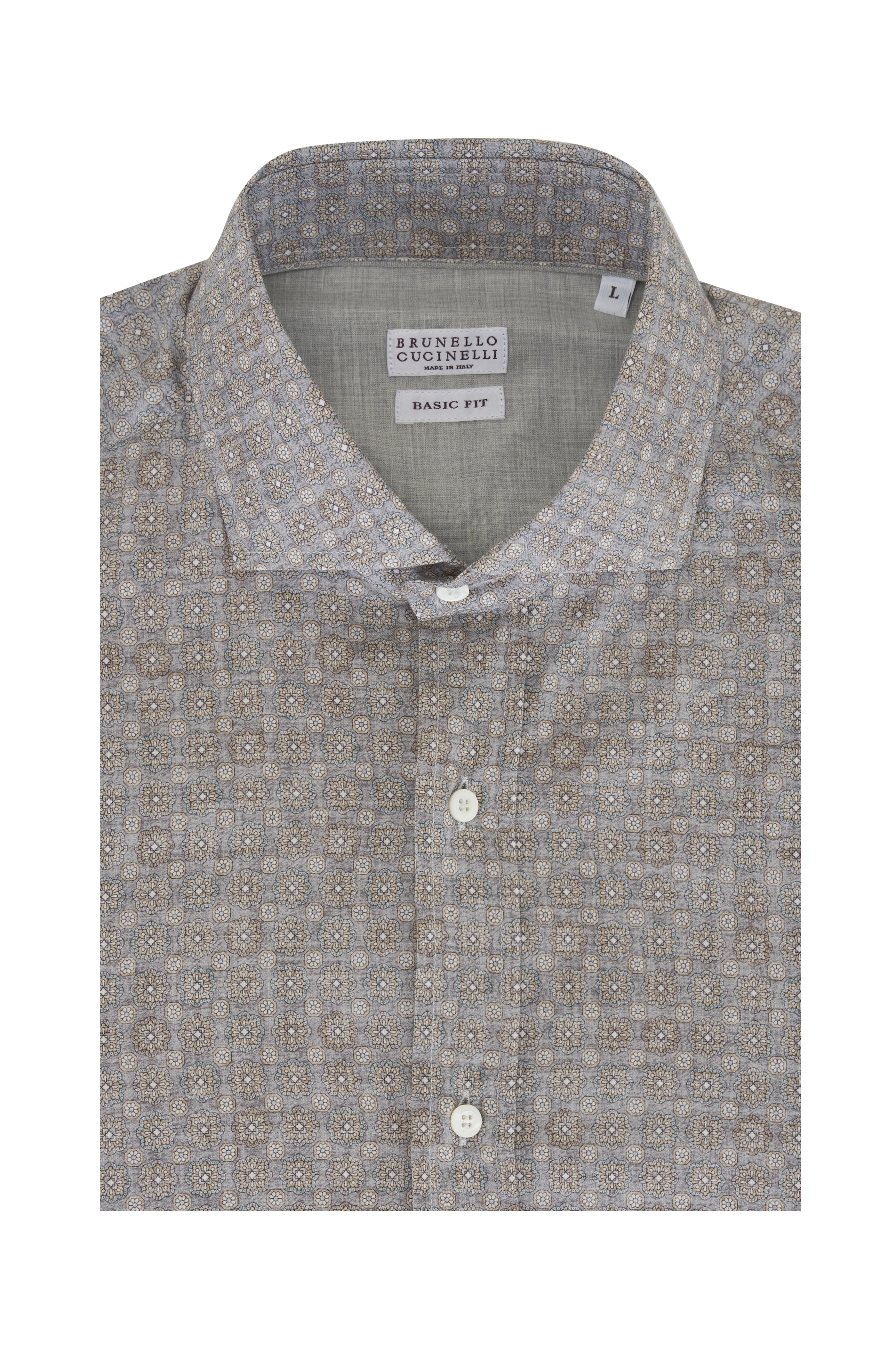 Brunello Cucinelli - Gray & Brown Floral Print Cotton Sport