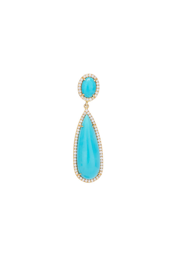 Kai Linz 18k Yellow Gold Turquoise & Diamond Drop Earring - view 2