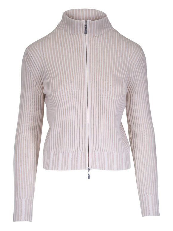 Kinross Ribbed Mock Neck Dune Cashmere Zip Cardigan - view 3