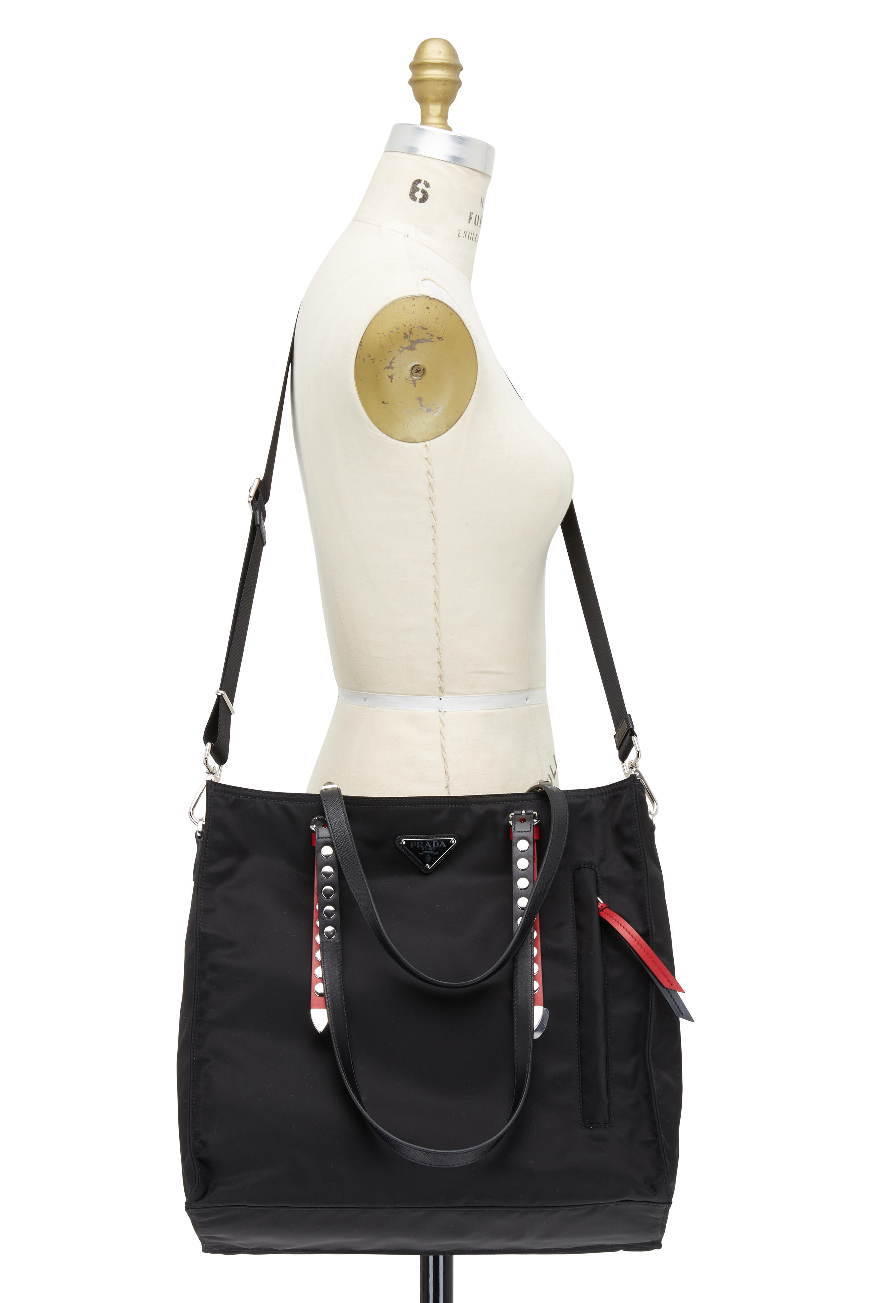 Prada - Black & Red Tessuto Studded Large Tote