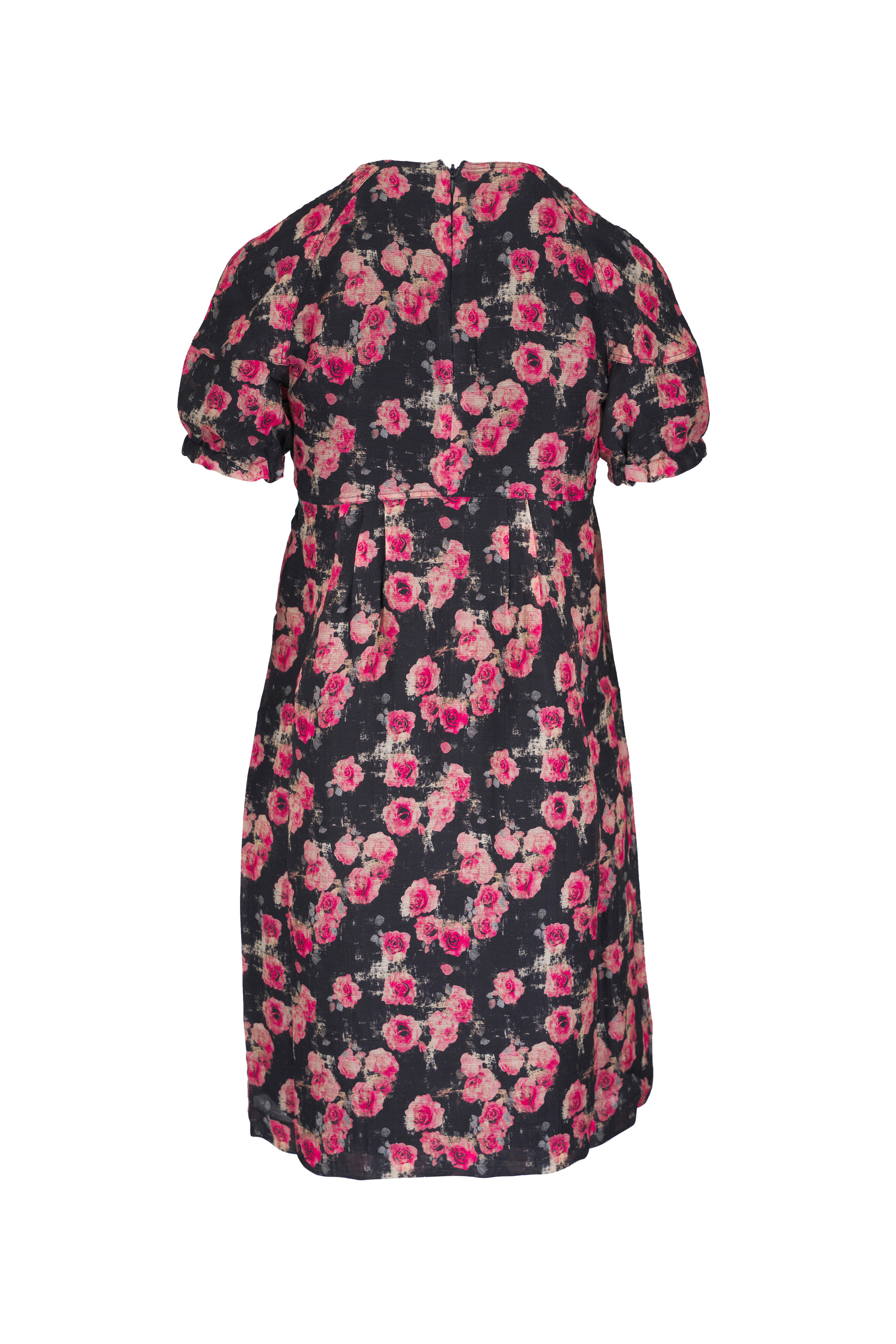 R13 - Black & Red Rose Print Cotton Babydoll Dress