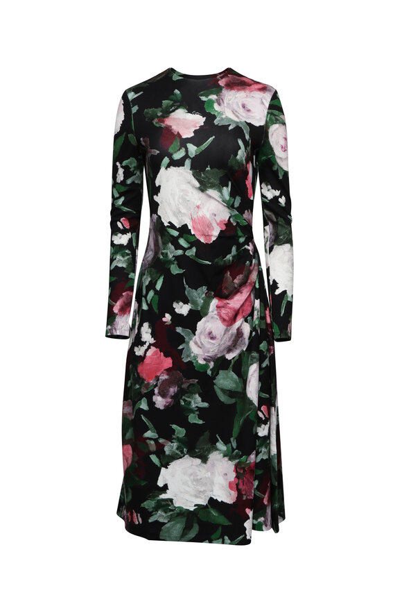 Erdem Black Rose Draped Midi Dress
