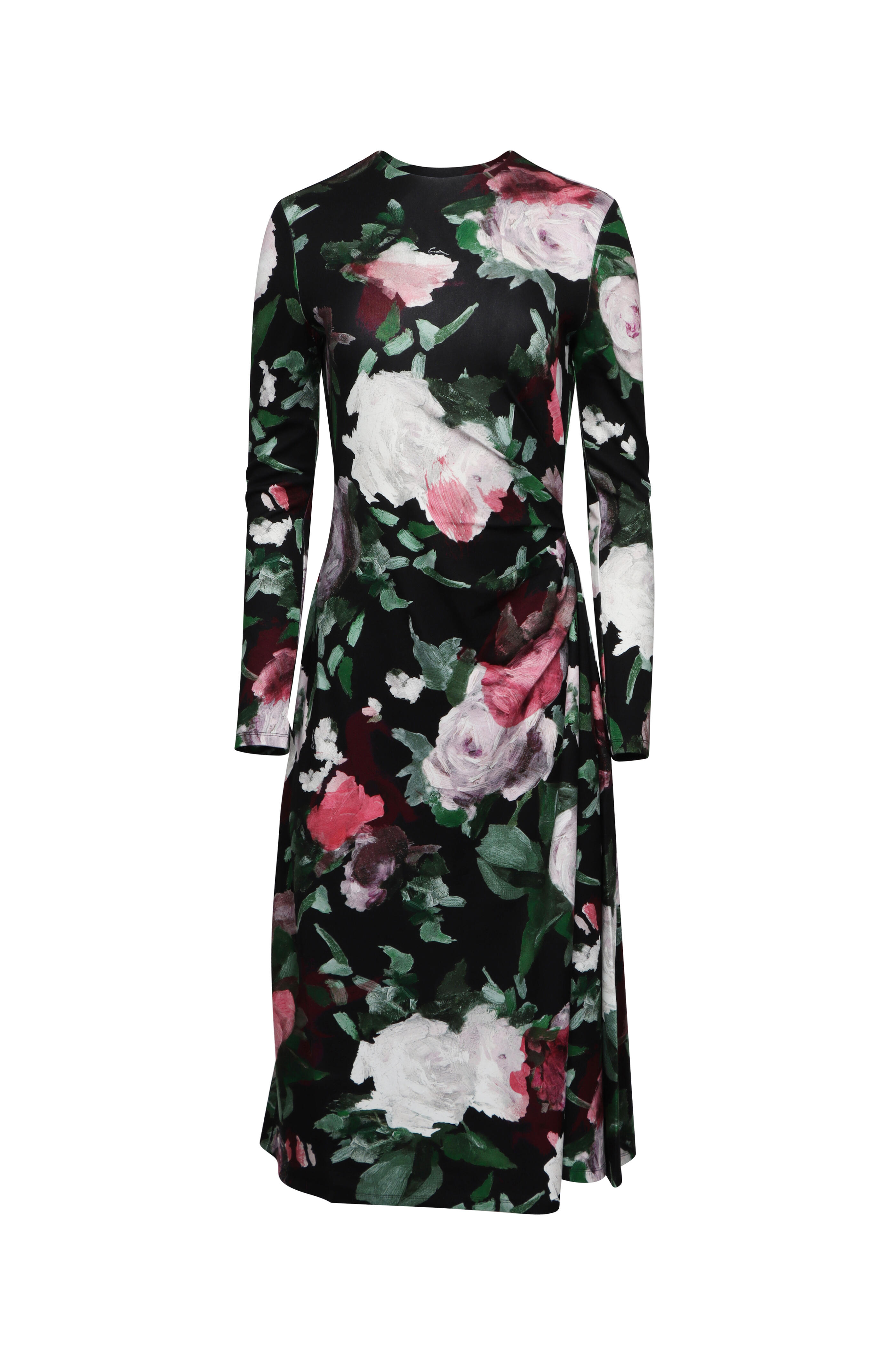Erdem - Black Rose Draped Midi Dress