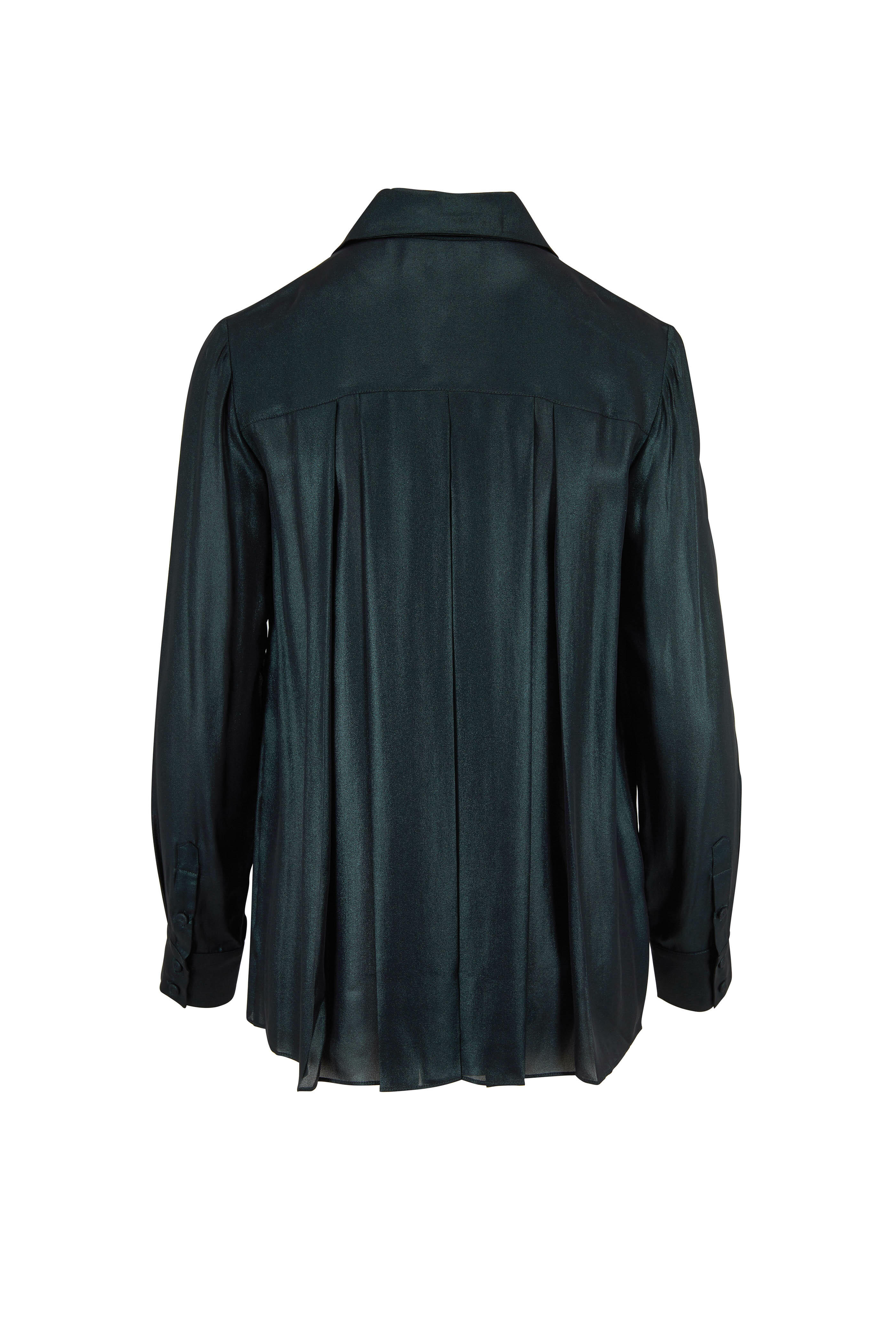 Gabriela Hearst - Pierre Emerald Foiled Silk Pleated Blouse