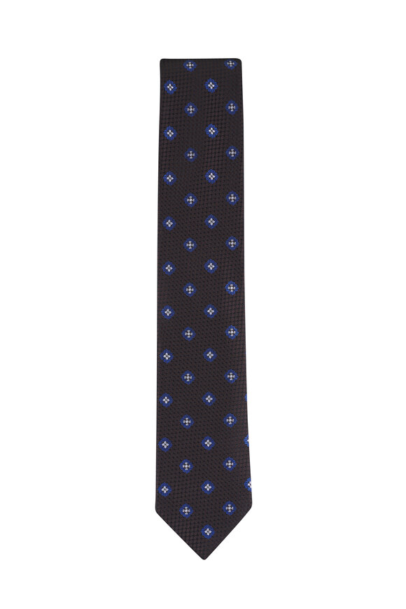 Zegna Black Printed Silk Jacquard Necktie