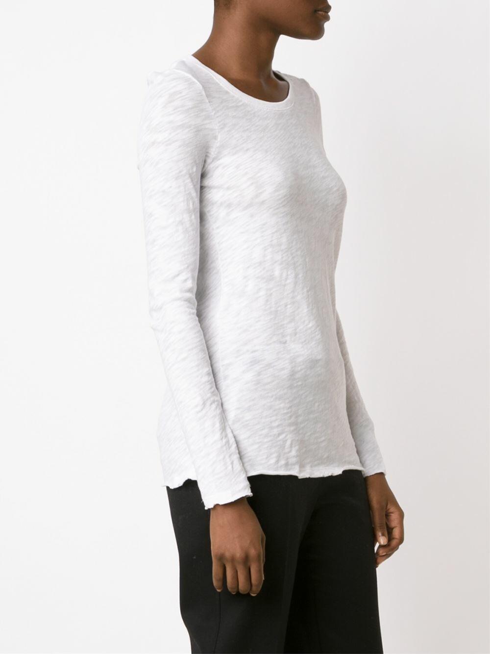 A T M - White Destroyed Wash Long Sleeve Crewneck T-Shirt