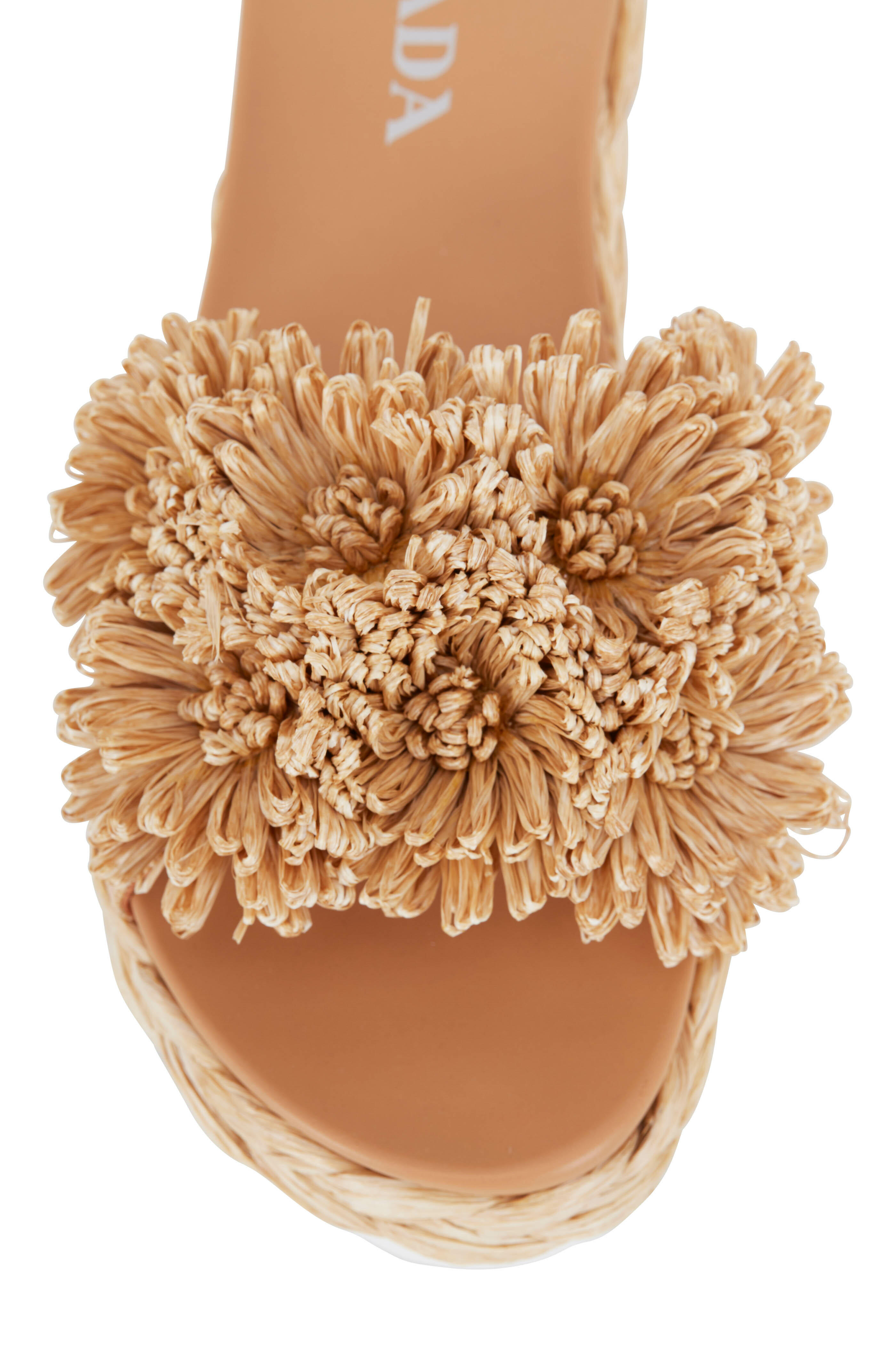 Prada Natural Raffia Floral Puff Espadrille Slide