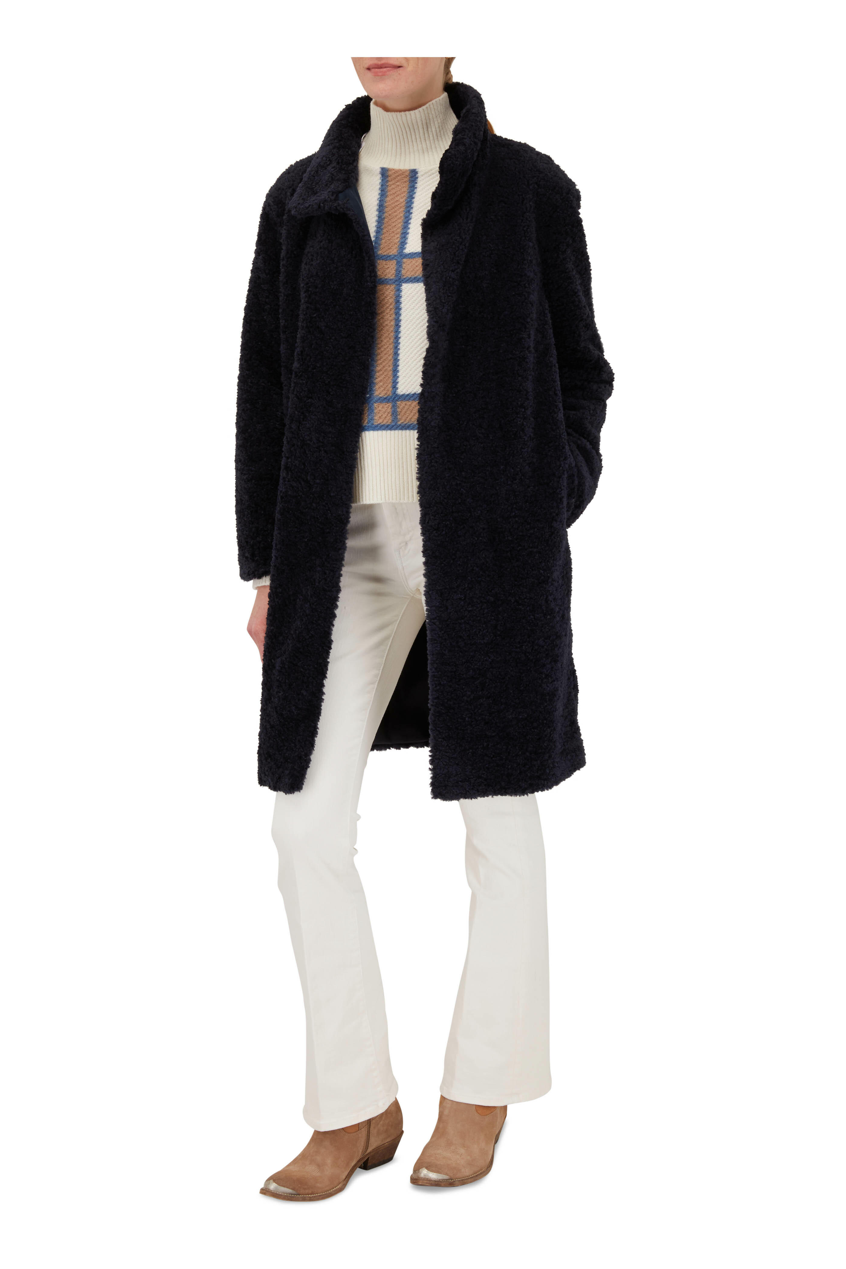 Akris Punto - Intarsia Brown & Blue Plaid Sweater