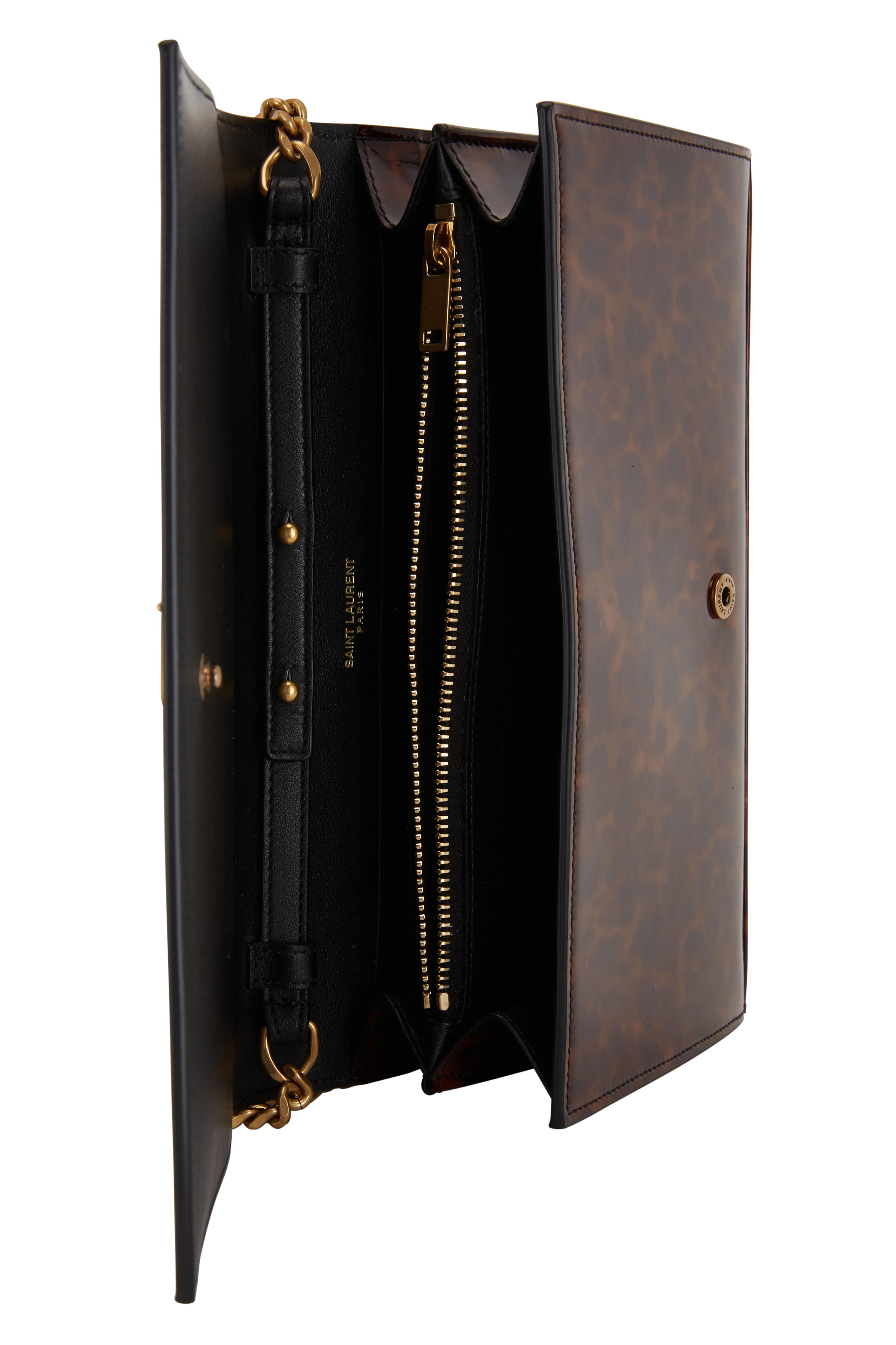 24AW new/Saint Laurent カッサンドルスモールウォレット wallet Saint Laurent - Kate Tortoise Leopard Print Vinyl Chain Wallet