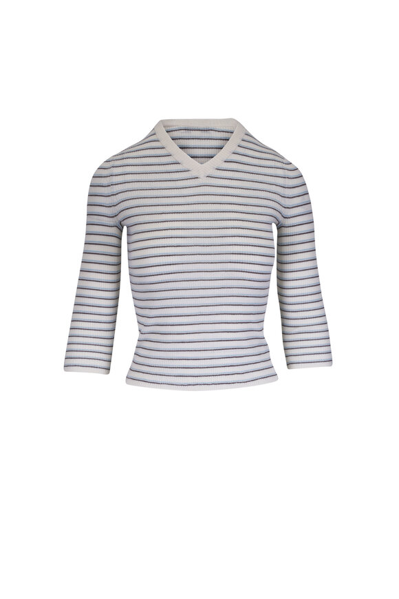 Vince Bark Brown Stripe Cashmere & Silk Blouse