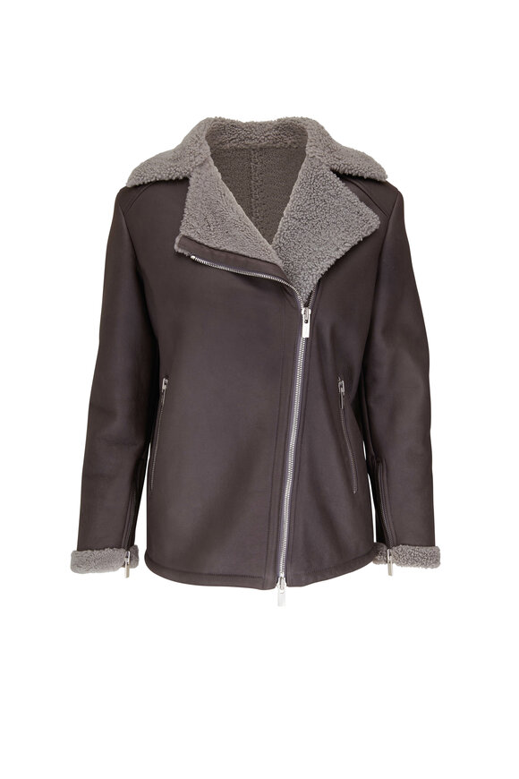 Kiton - Gray Leather & Shearling Jacket 