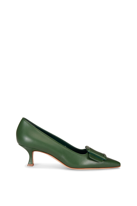 Manolo Blahnik Maysale Dark Green Leather Pump, 50mm - view 2