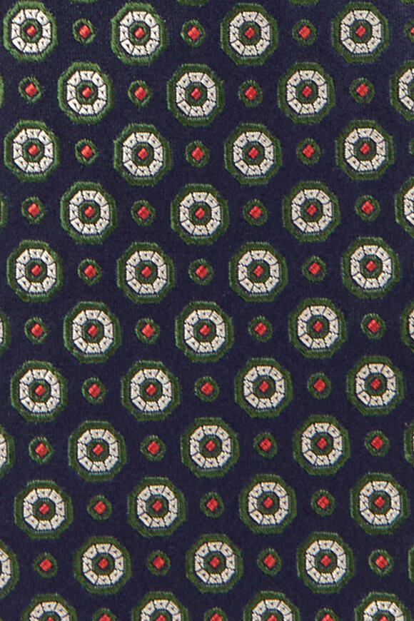 Kiton Navy & Green Mini Geometric Silk Necktie - view 2