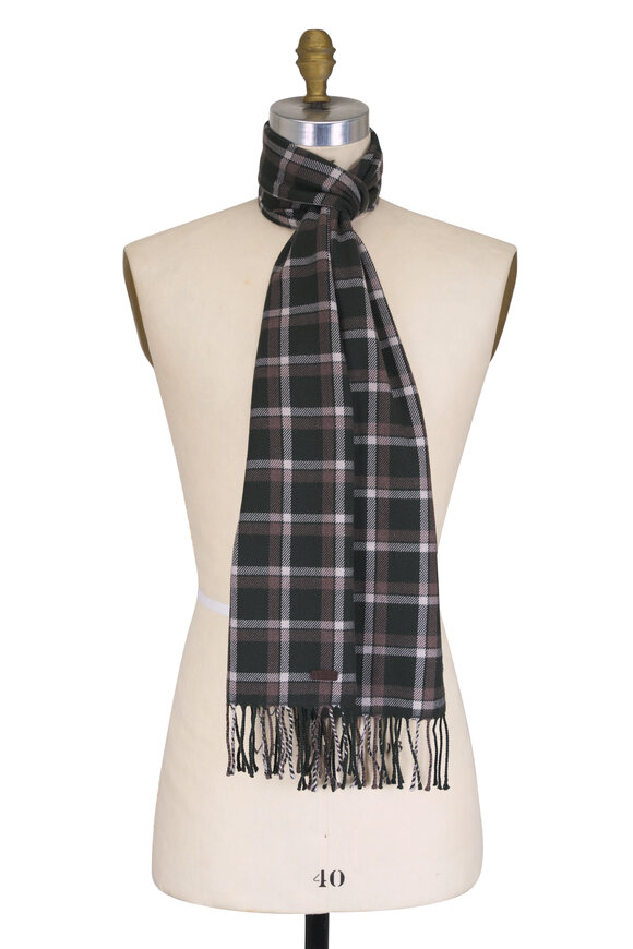 Eton Dark Green Check Merino Wool Scarf - view 1