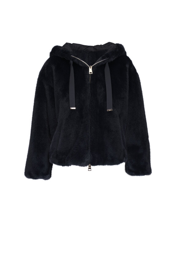 Herno - Black Faux Fur Hooded Jacket