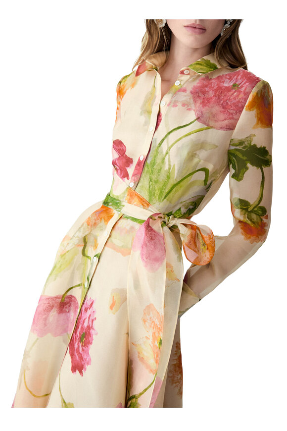 Carolina Herrera Almond Multi Poppy Print Organza Trench Dress - view 4