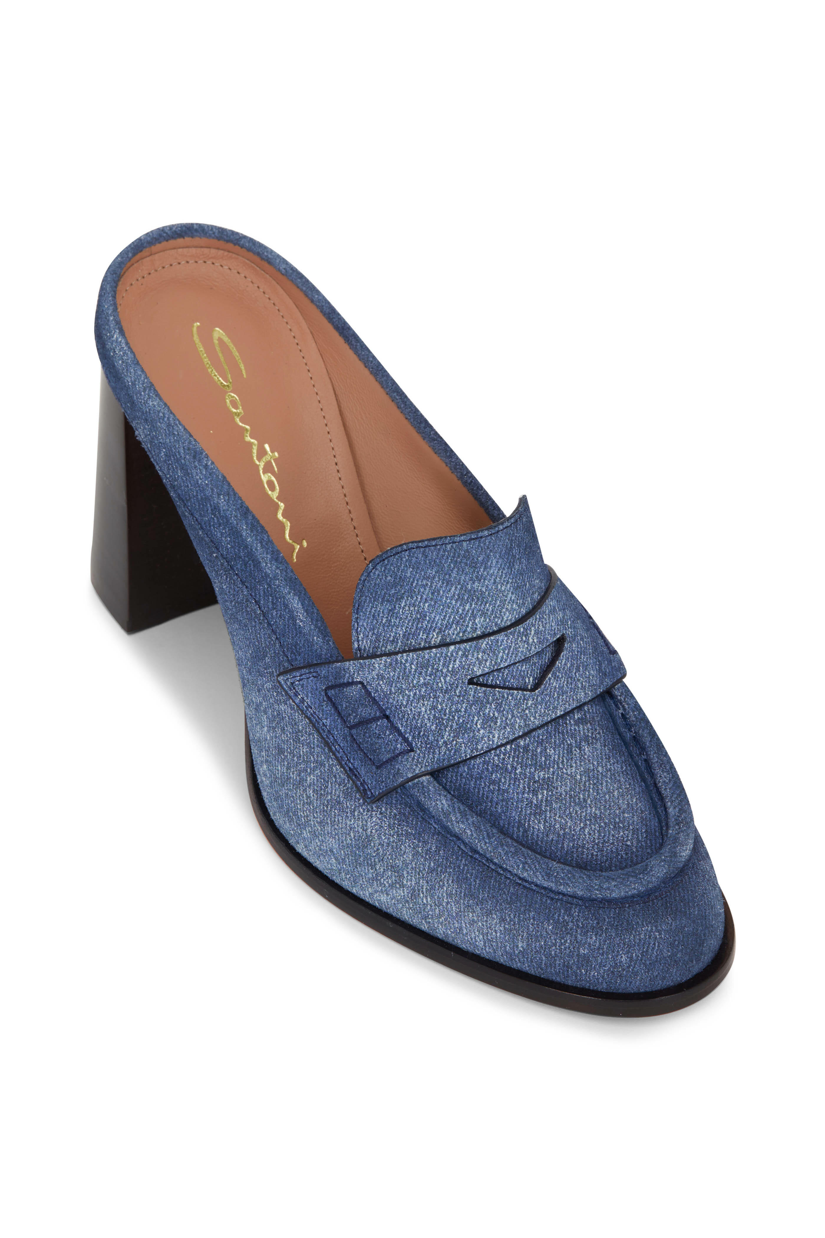 青 スエード タッセル ローファー　生産:イスタンブール Santoni - Faxing Blue Denim Suede Loafer, 85mm | Mitchell Stores