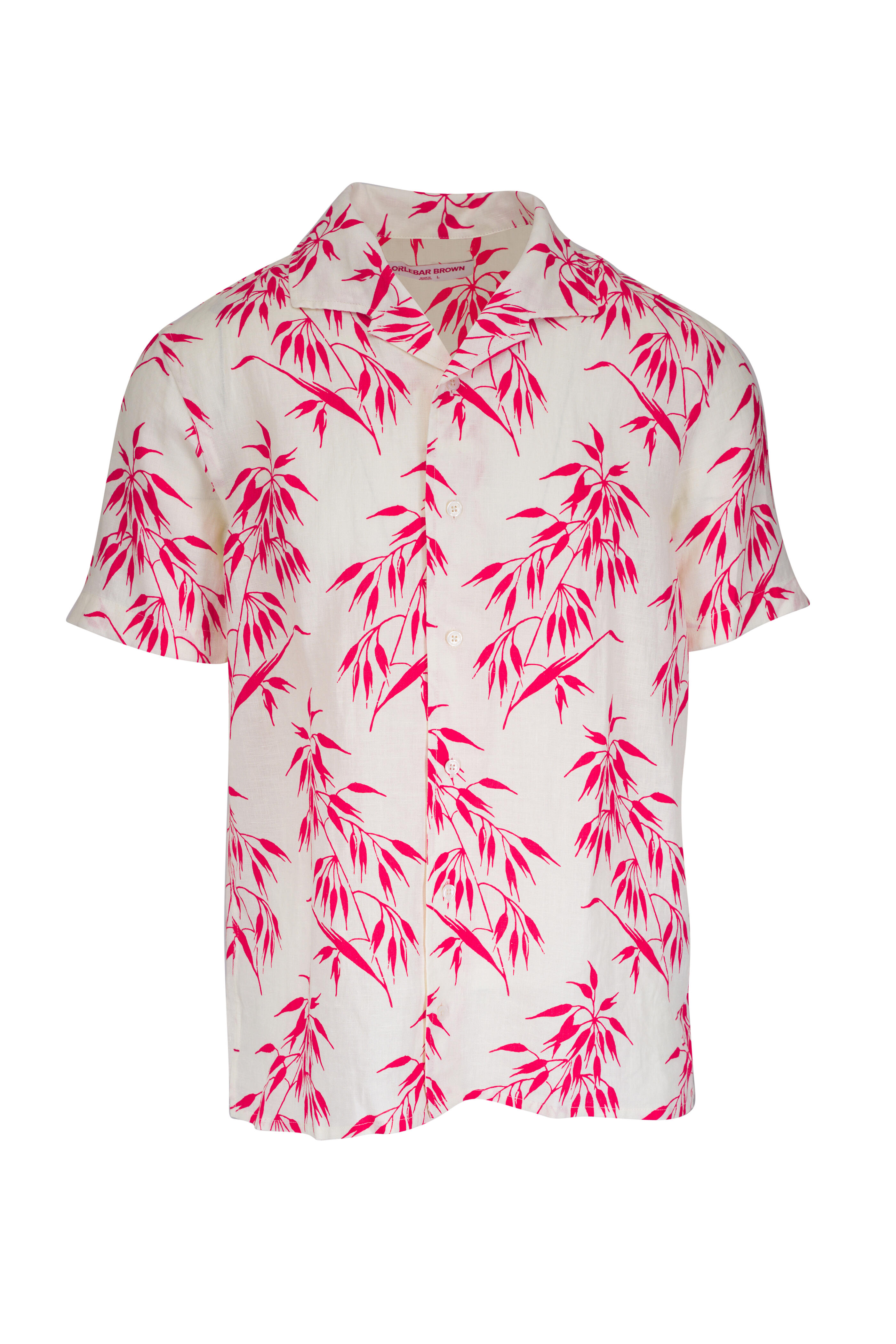 Orlebar Brown - Hibbert White & Red Bamboo Print Sport Shirt