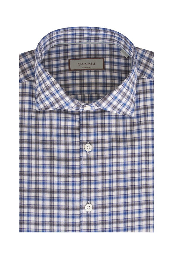 Canali Tonal Blue & Gray Check Cotton Sport Shirt - view 1