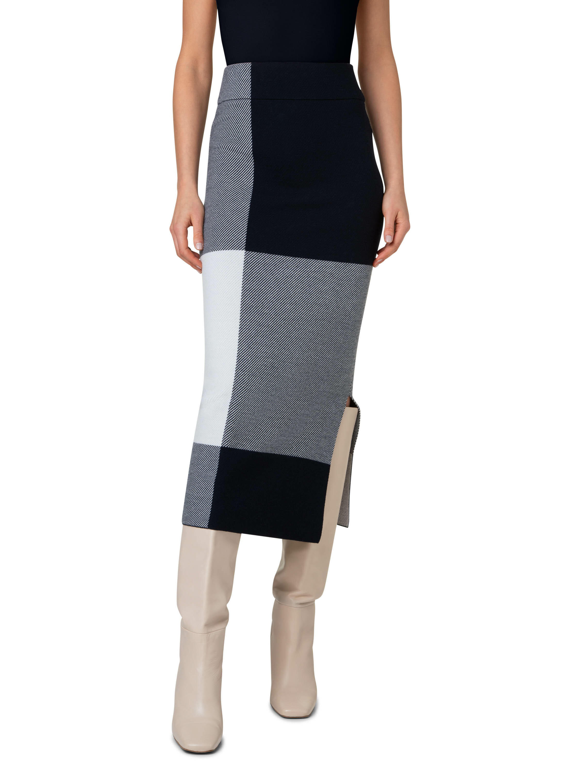 Akris Punto Navy Blue White Gingham Midi Skirt