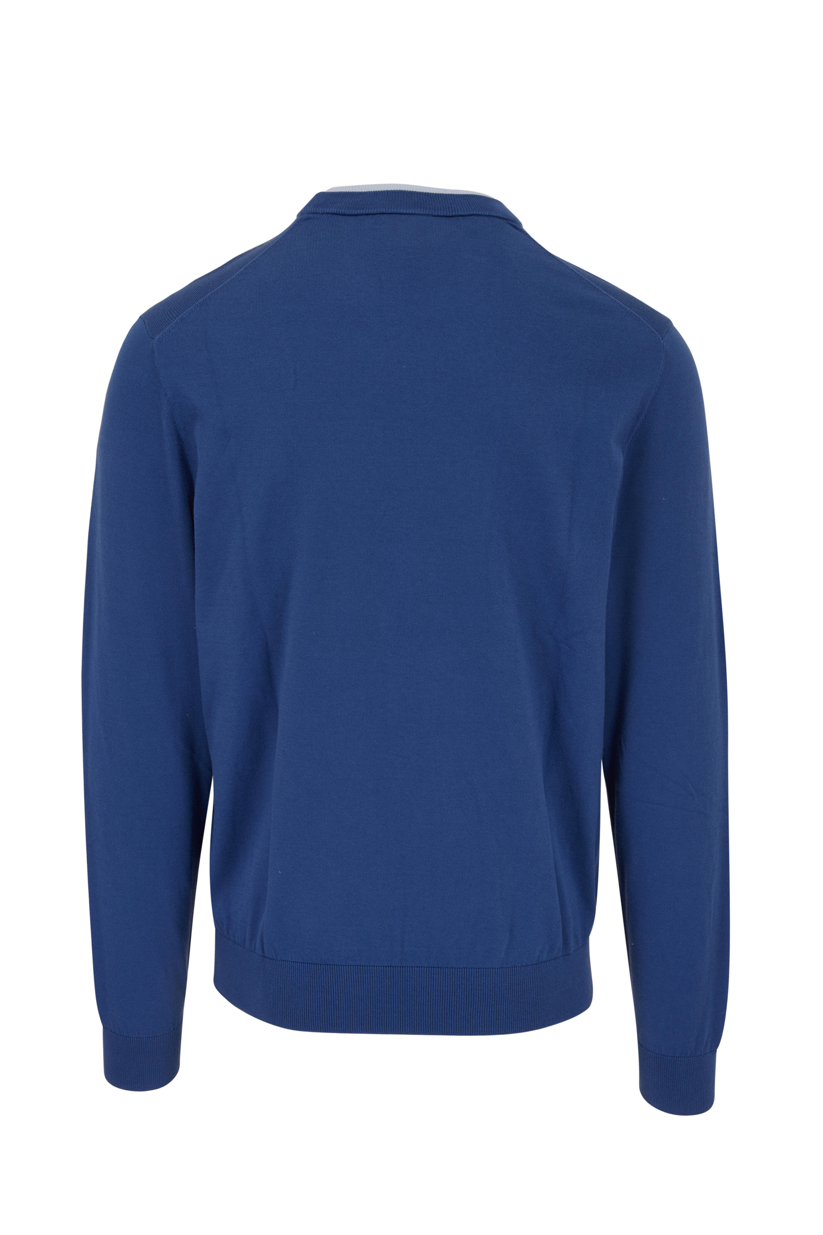 Paul Smith - Blue Cotton Contrast Trim Crewneck Sweater
