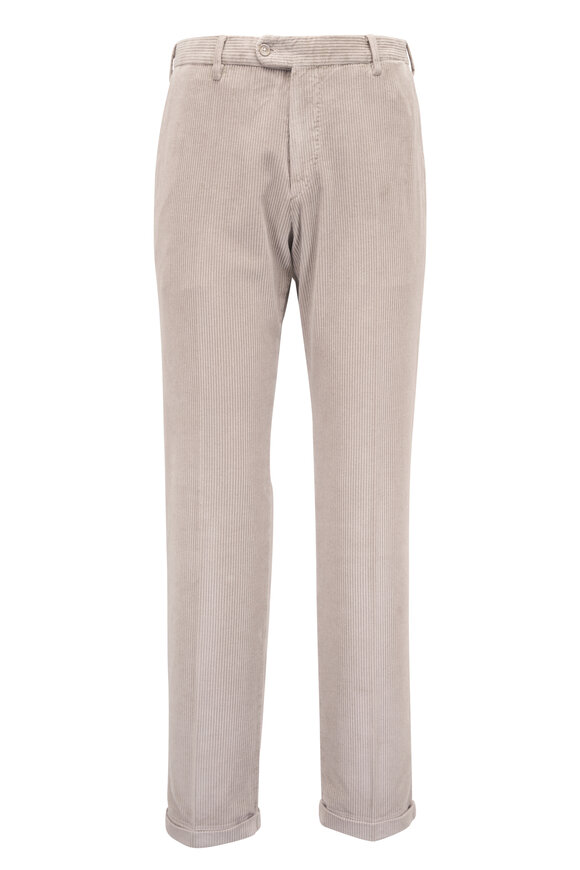 Fedeli Light Gray Flat Front Corduroy Pant