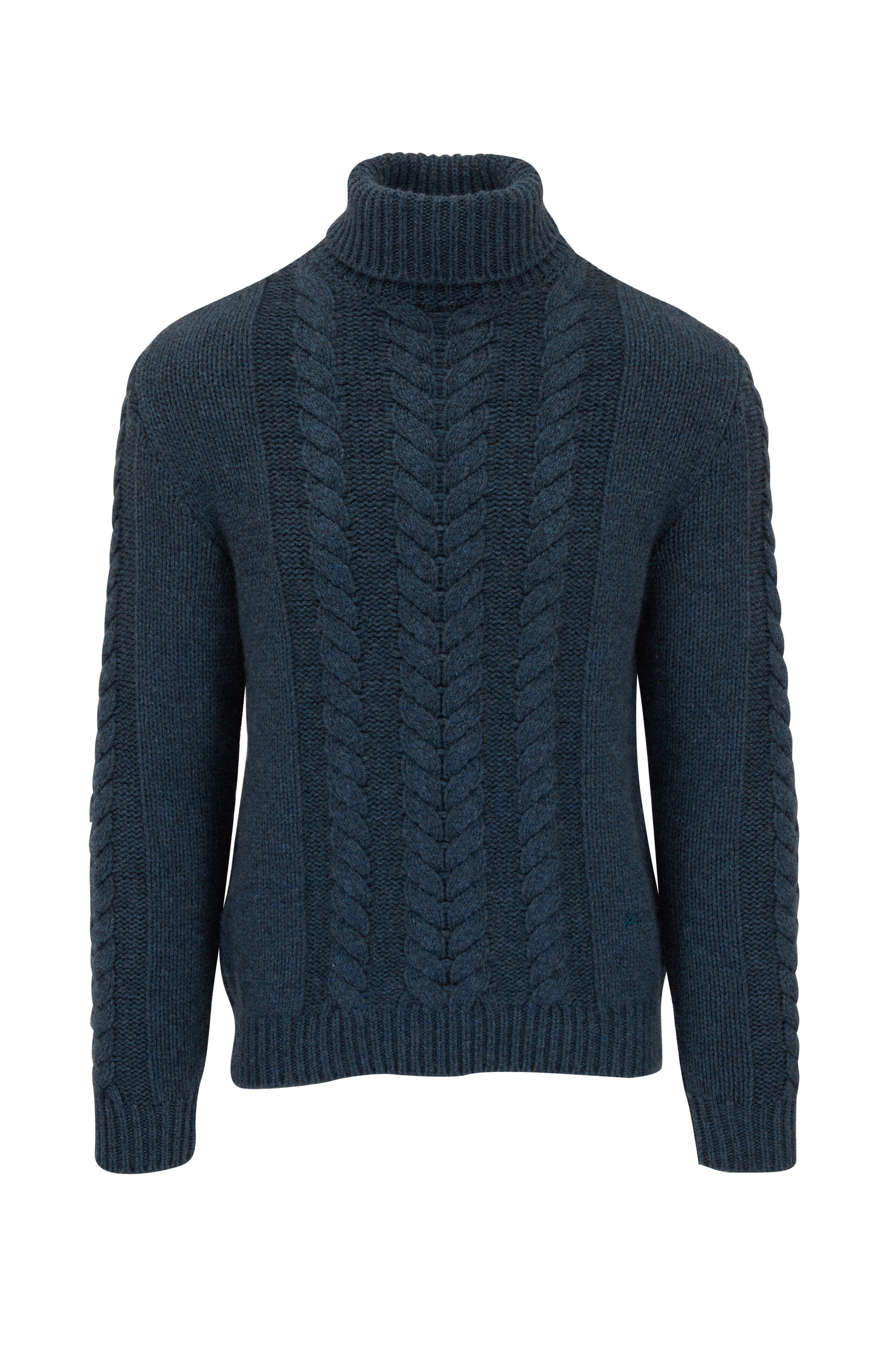 Isaia - Teal Cable Knit Turtleneck Sweater | Mitchell Stores